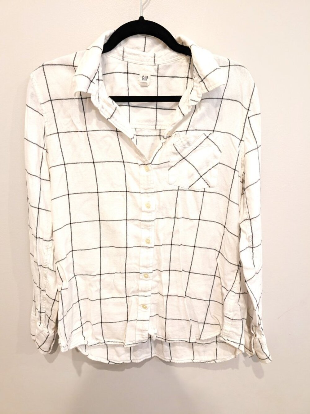 GAP White Windowpane Plaid Long Sleeve Button-Down Flanel Shirt | Size L